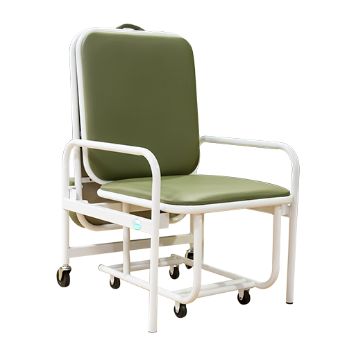 Silla Cama de Acero para Acompañante - Marfil con Tapicería Verde Olivo