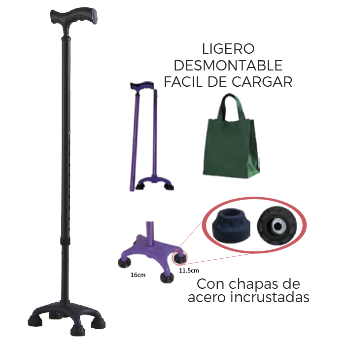 BASTÓN 4 APOYOS BASE PLÁSTICA AJUSTABLE
