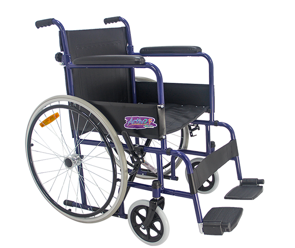 Silla de Ruedas Folding Compacta con Respaldo Plegable - Descansapies Desmontables y Brazos Fijos - Azul